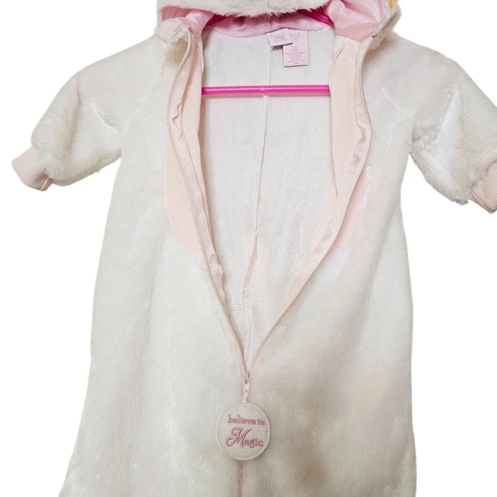 NWT Hooded Unicorn Costume Infant 3-6M White Pink Sparkle Horn Easter Dress-Up‎
